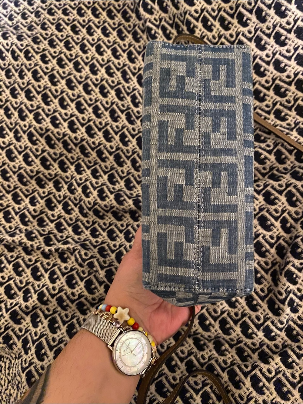 Fendi Blue FF Canvas Mini Bag with Tan Leather Handles - Picture 3 of 8